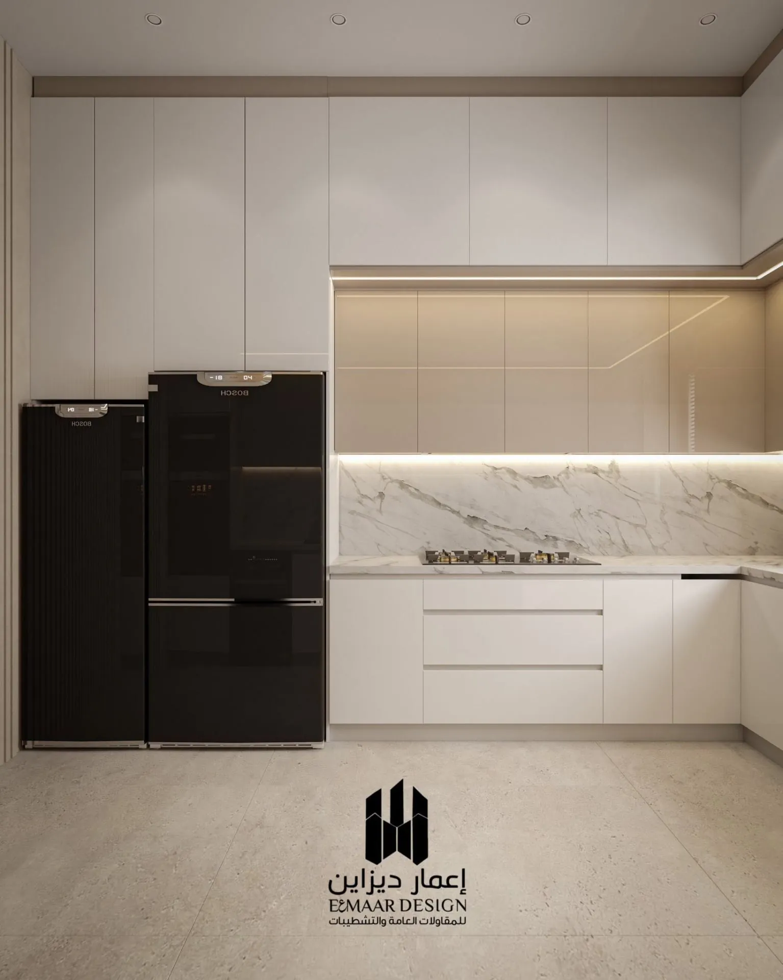 Upper cabinets and hidden lighting detail